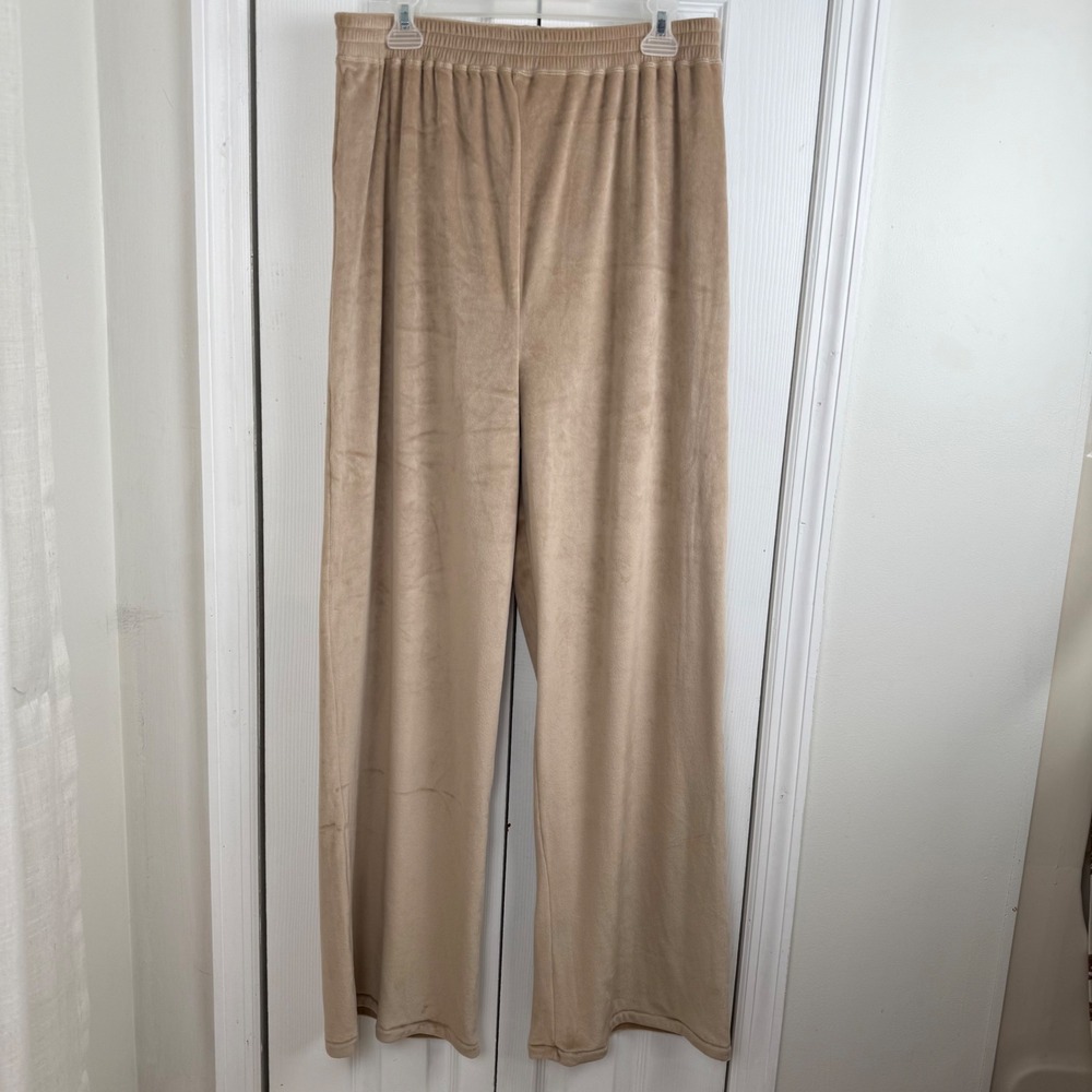 SKIMS Velour Wide‎ Leg Pants Womens Large Honey Beige Elastic Waist Lounge Sleep